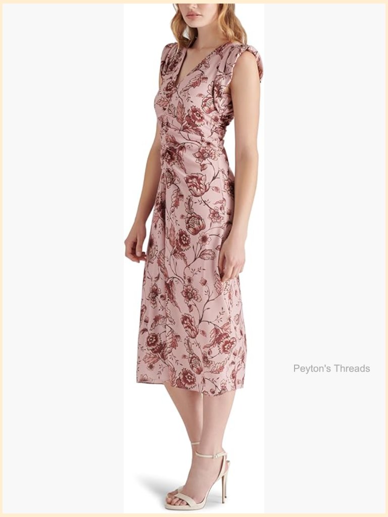 Floral Midi A-Line Dress With Cap Sleeves